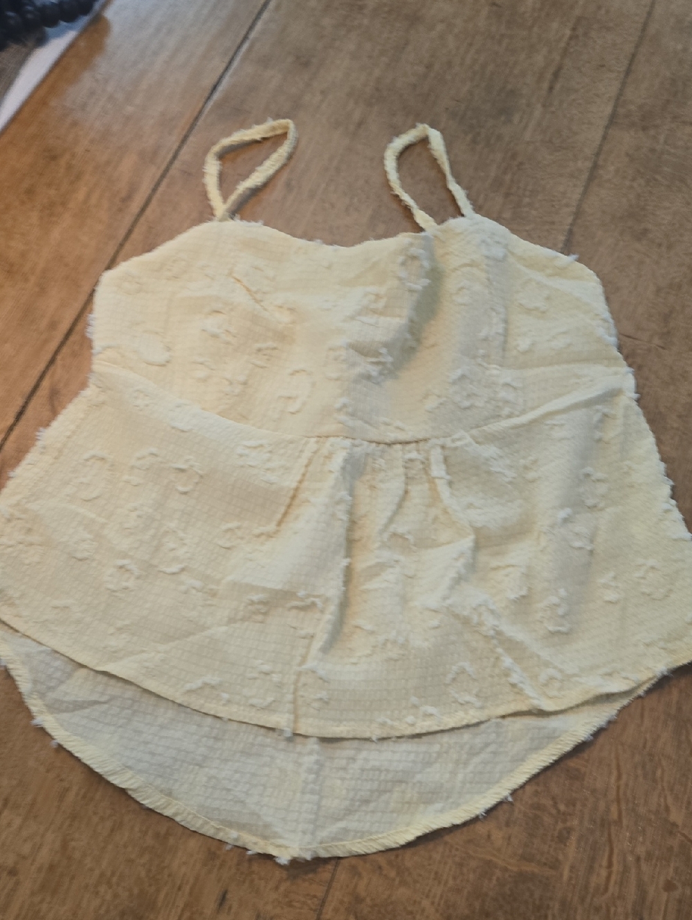 Creamy Yellow Textured Spaghetti-Strap Peplum Cami
